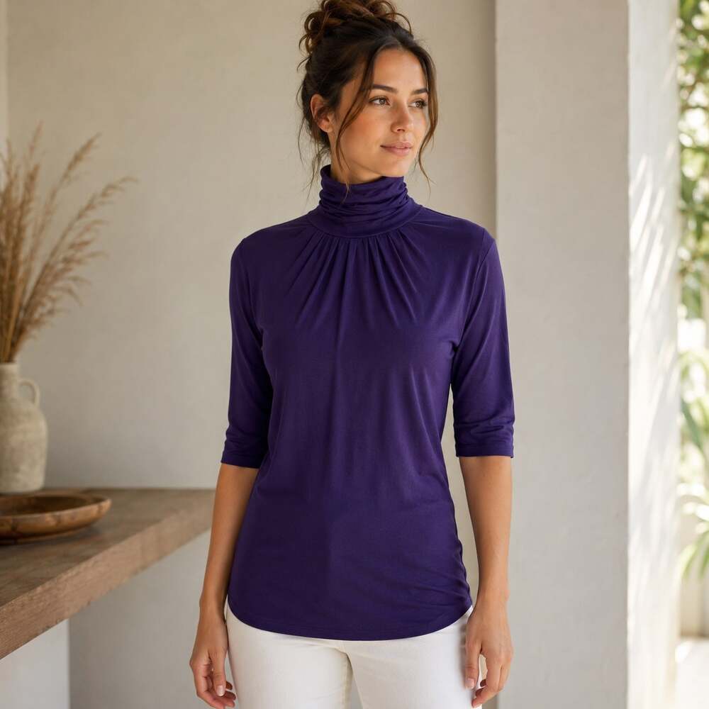 Banana Republic Purple Short Sleeve Knit Turtleneck Top Small